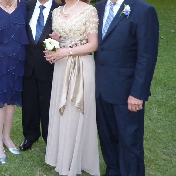 Jovani Beaded Silky Chiffon Gown Gold/Tan, Size 8 - Picture 12 of 13